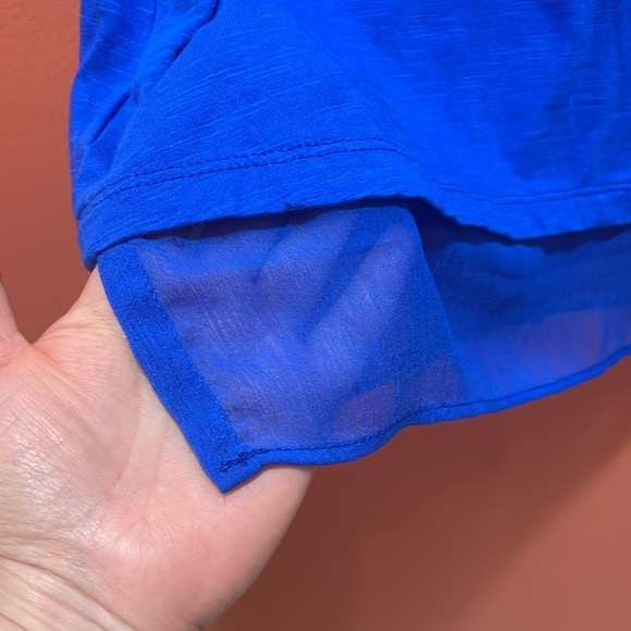 JM Collection Blouse sleeveless blue w/silver embroidery V-neck 100% cotton Sz S - Picture 4 of 11